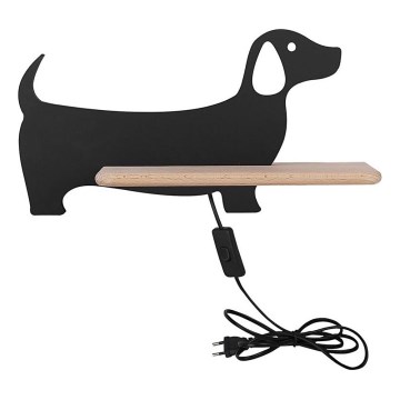 LED Barnvägglampa med hylla DOG LED/5W/230V svart/trä,