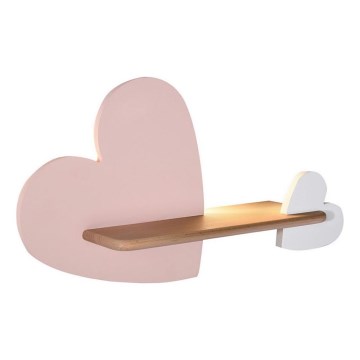 LED Barnvägglampa med hylla HEART LED/5W/230V rosa/vit/trä,