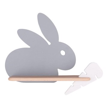 LED Barnvägglampa med hylla RABBIT LED/4W/230V grå/vit/trä,