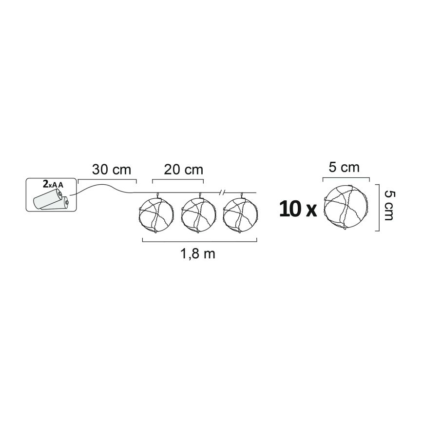 LED Dekoration belysning AHNE 10xLED/2xAA