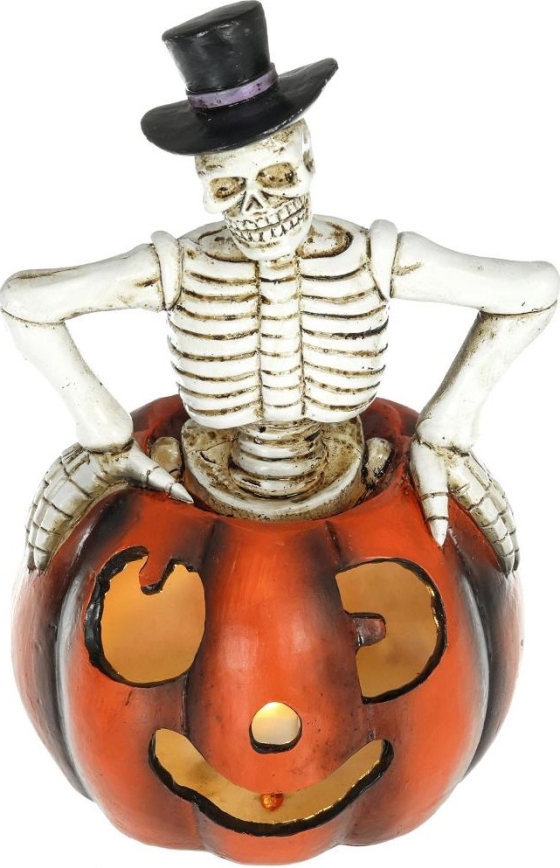 LED Dekoration HALLOWEEN LED/2xLR44/varm vit Skelett i pumpa harts