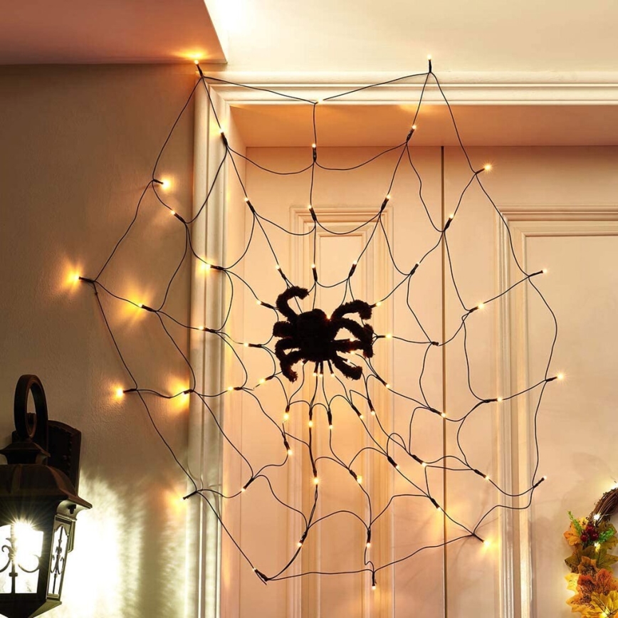 LED dekorativ kedja HALLOWEEN LED/5V/8 funktioner spider web + fjärrkontroll