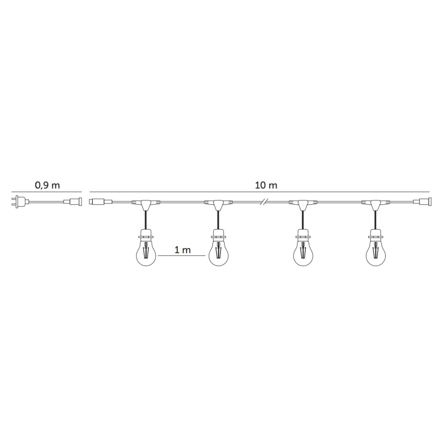 LED dekorativ utomhusslinga BAJA ST64 10xE27/1W/230V 10,9m IP44 varm vit