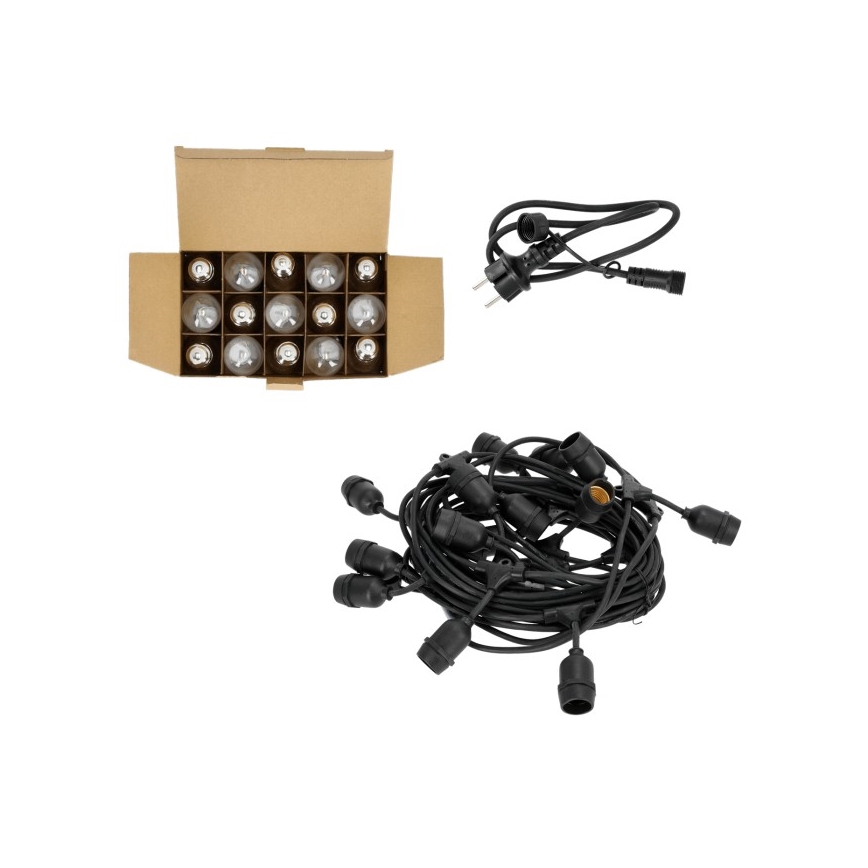 LED dekorativ utomhusslinga BAJA ST64 15xE27/1W/230V 15,9m IP44 varm vit