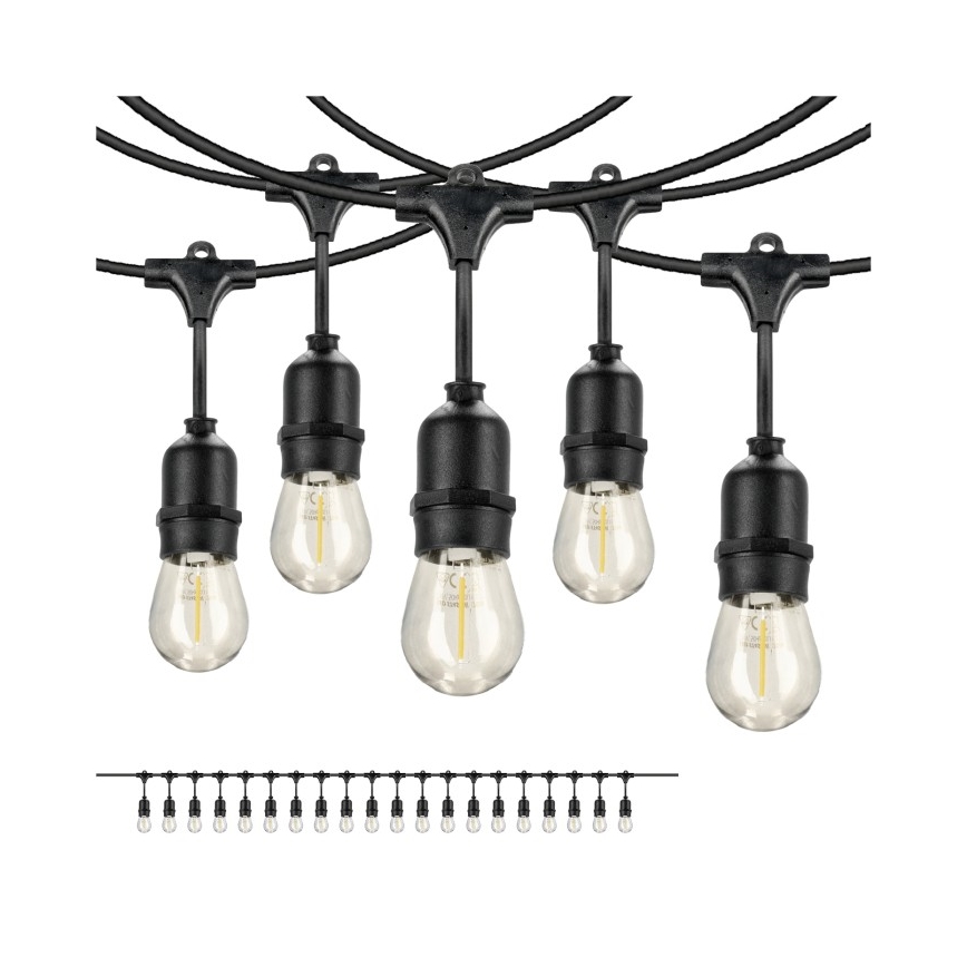 LED dekorativ utomhusslinga BAJA ST64 20xE27/1W/230V 10,9m IP44 varm vit