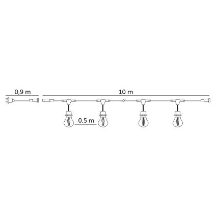 LED dekorativ utomhusslinga BAJA ST64 20xE27/1W/230V 10,9m IP44 varm vit