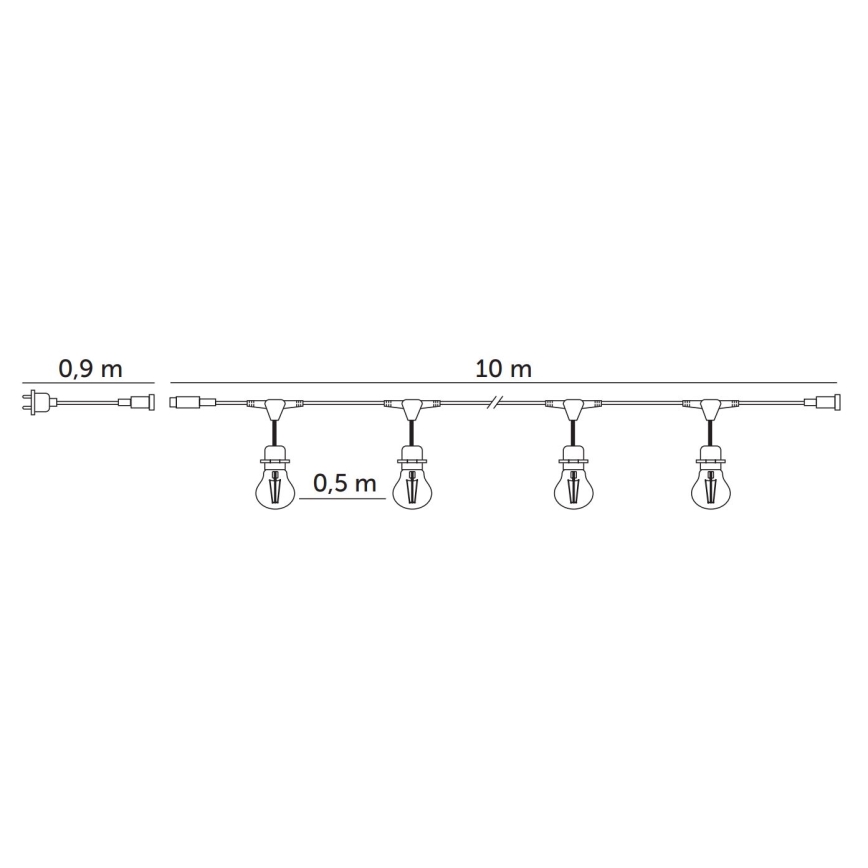 LED dekorativ utomhusslinga BAJA ST64 20xE27/1W/230V 10,9m IP44 varm vit