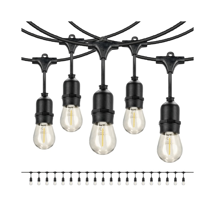LED dekorativ utomhusslinga BAJA ST64 20xE27/1W/230V 20,9m IP44 varm vit