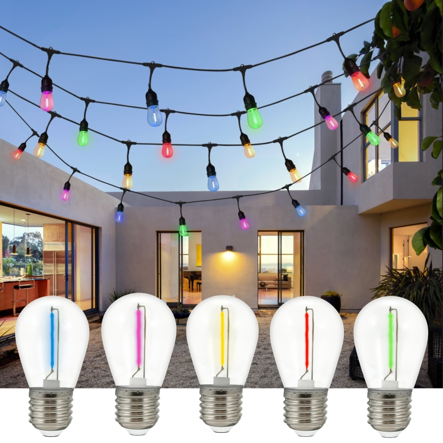 LED dekorativ utomhusslinga PARTY NEON 7,6 m 10xE27/0,6W/36V IP44