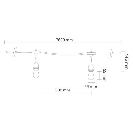 LED dekorativ utomhusslinga PARTY NEON 7,6 m 10xE27/0,6W/36V IP44