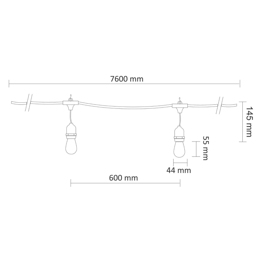 LED dekorativ utomhusslinga PARTY NEON 7,6 m 10xE27/0,6W/36V IP44