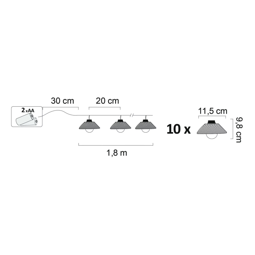 LED dekorativbelysning ASTRA 10xLED/2xAA