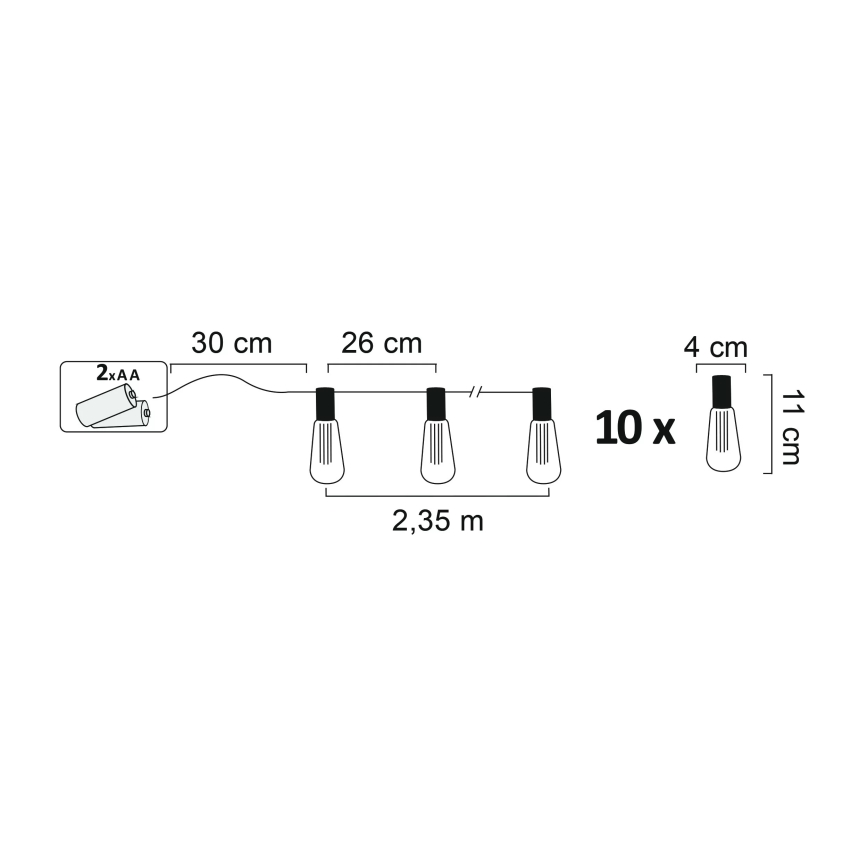LED dekorkedja EDISON 2,65 m 10xLED/2xAA