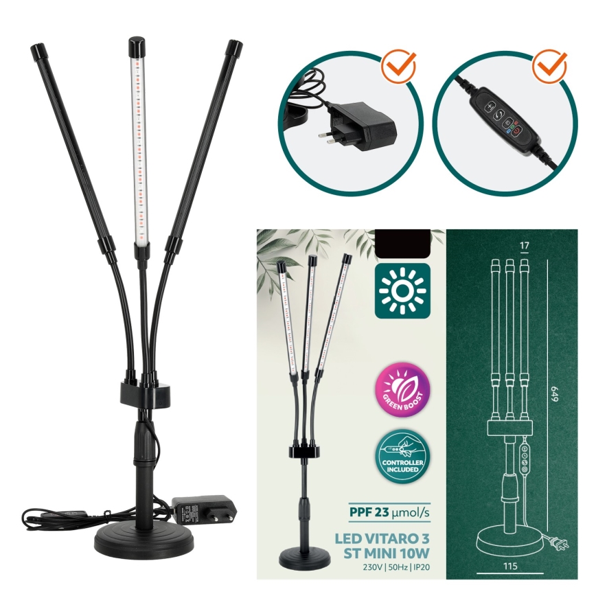 LED Ljusreglerad flexibel bordslampa för att odla växter VITARO 3xLED/10W/230V svart