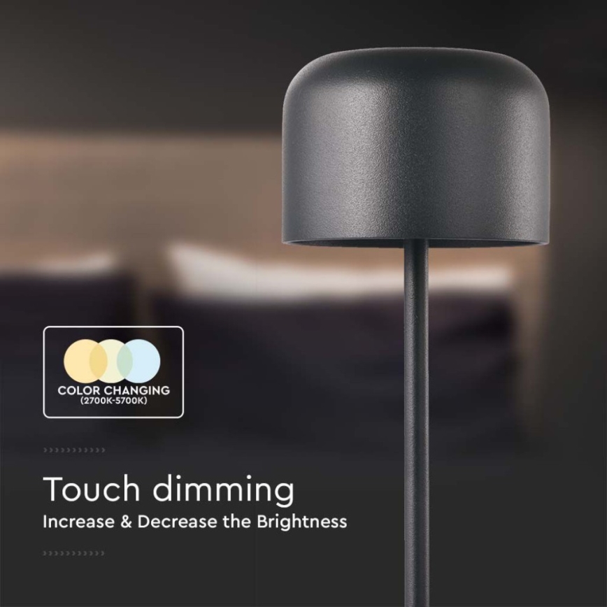 LED Dimbar uppladdningsbar touch bordslampa LED/1,5W/5V 2700-5700K IP54 2200 mAh svart