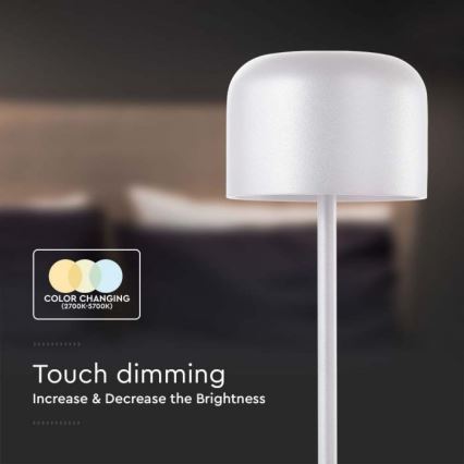 LED Dimbar uppladdningsbar touch bordslampa LED/1,5W/5V 2700-5700K IP54 2200 mAh vit