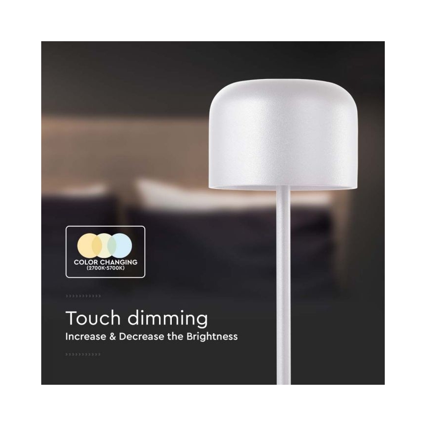 LED Dimbar uppladdningsbar touch bordslampa LED/1,5W/5V 2700-5700K IP54 2200 mAh vit