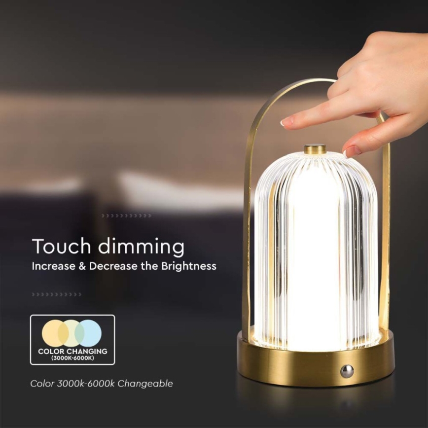 LED Dimbar uppladdningsbar touch bordslampa LED/1W/5V 3000-6000K 1800 mAh guld