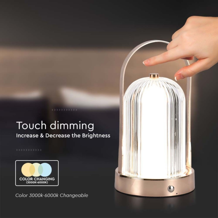 LED Dimbar uppladdningsbar touch bordslampa LED/1W/5V 3000-6000K 1800 mAh koppar