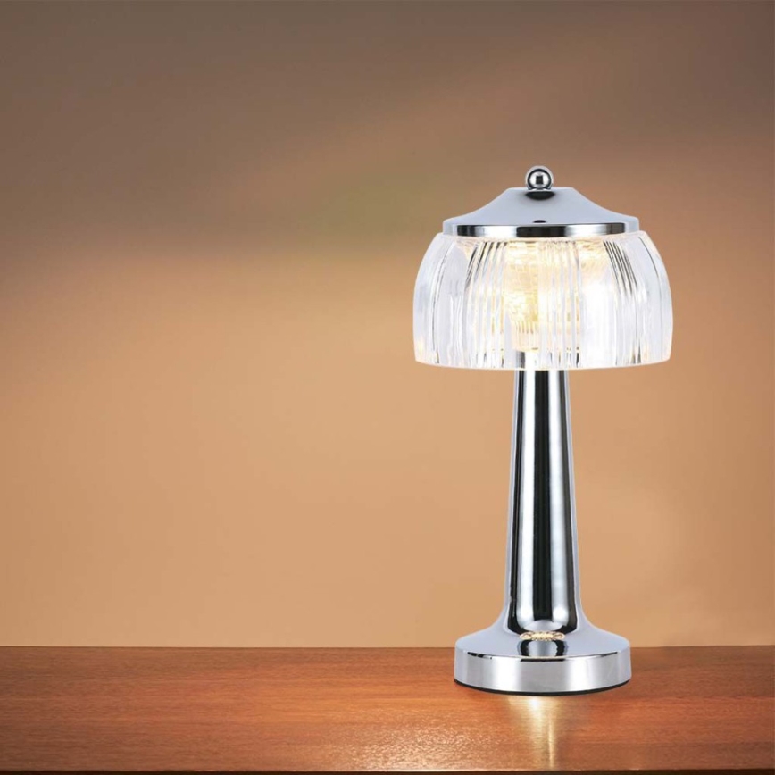 LED Dimbar uppladdningsbar touch bordslampa LED/1W/5V 3000-6000K 1800 mAh skinande krom