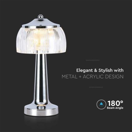 LED Dimbar uppladdningsbar touch bordslampa LED/1W/5V 3000-6000K 1800 mAh skinande krom
