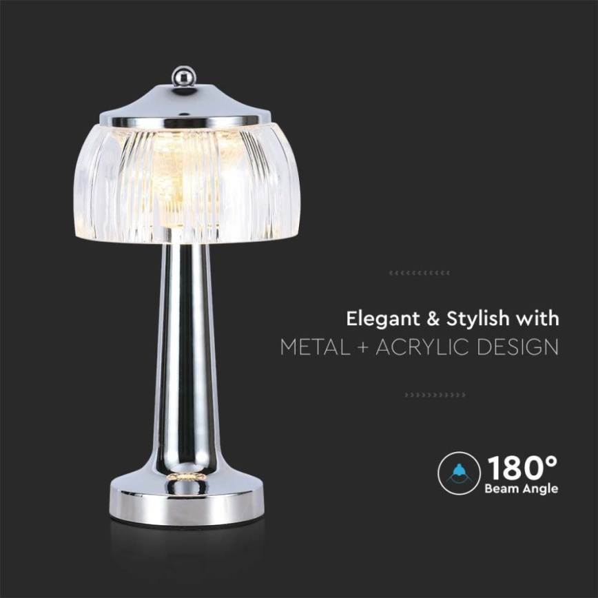 LED Dimbar uppladdningsbar touch bordslampa LED/1W/5V 3000-6000K 1800 mAh skinande krom