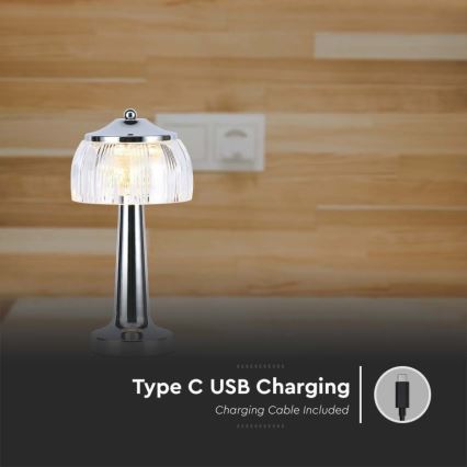 LED Dimbar uppladdningsbar touch bordslampa LED/1W/5V 3000-6000K 1800 mAh skinande krom