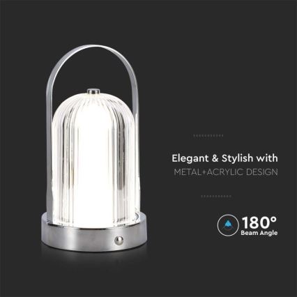 LED Dimbar uppladdningsbar touch bordslampa LED/1W/5V 3000-6000K 1800 mAh matt krom