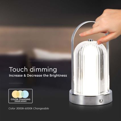 LED Dimbar uppladdningsbar touch bordslampa LED/1W/5V 3000-6000K 1800 mAh matt krom