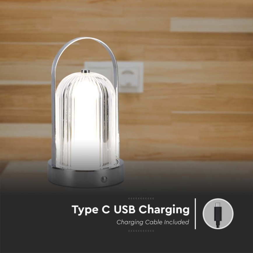 LED Dimbar uppladdningsbar touch bordslampa LED/1W/5V 3000-6000K 1800 mAh matt krom