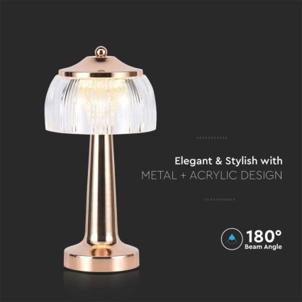 LED Dimbar uppladdningsbar touch bordslampa LED/1W/5V 3000-6000K 1800 mAh Roséguld