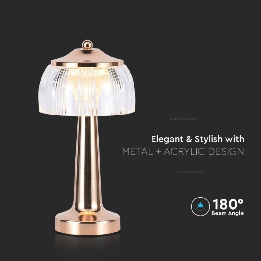 LED Dimbar uppladdningsbar touch bordslampa LED/1W/5V 3000-6000K 1800 mAh Roséguld