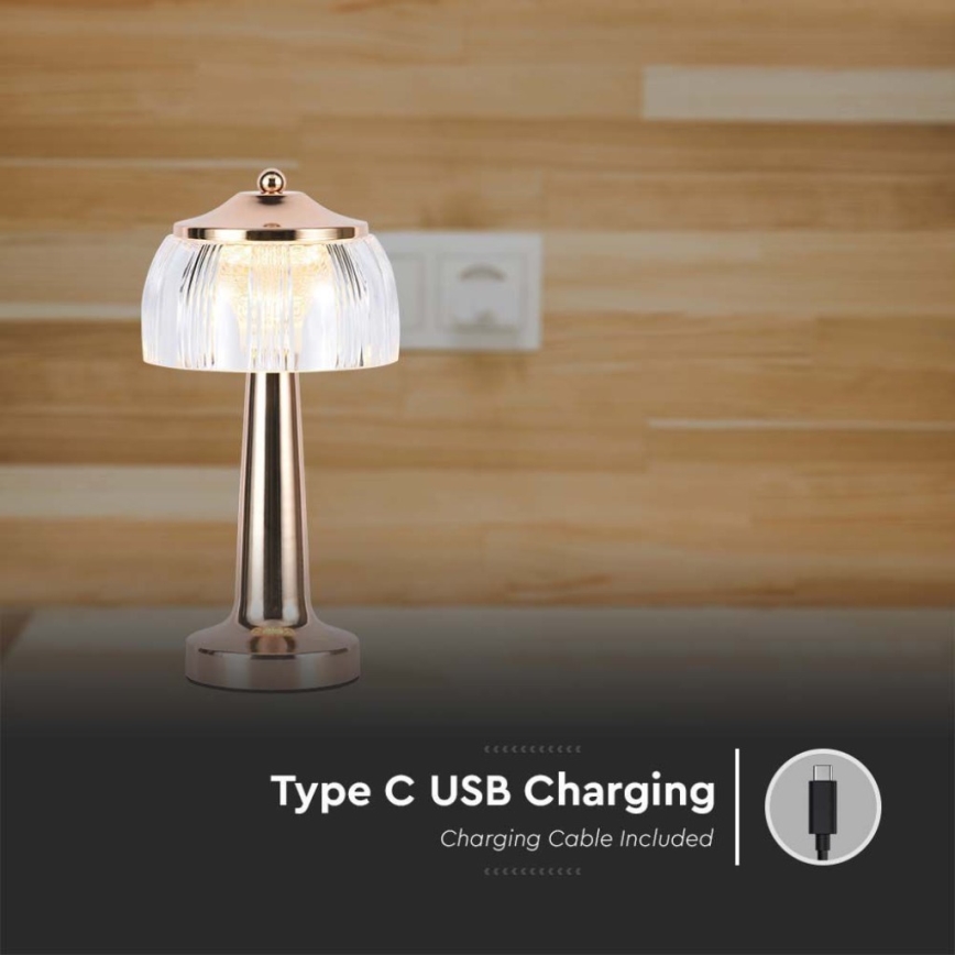 LED Dimbar uppladdningsbar touch bordslampa LED/1W/5V 3000-6000K 1800 mAh Roséguld