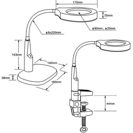 LED Dimbar bordslampa med bifokalt förstoringsglas LED/6W/230V 6000-7000K vit