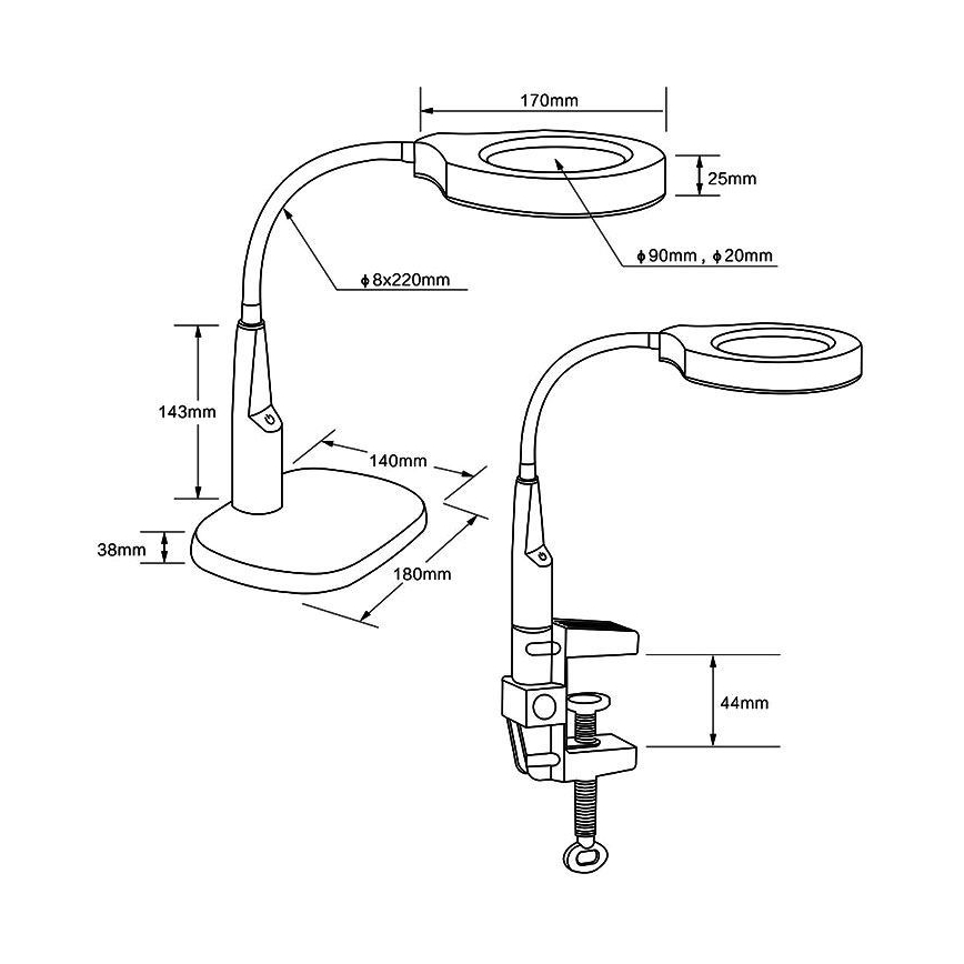 LED Dimbar bordslampa med bifokalt förstoringsglas LED/6W/230V 6000-7000K vit