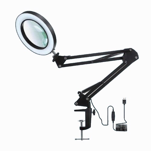 LED Dimbar bordslampa med ett förstoringsglas LED/22W/5V 4000-6000K svart