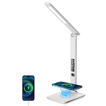 LED-dimbar bordslampa med QI trådlös laddning och USB KINGFISHER LED/8,5W/230V vit