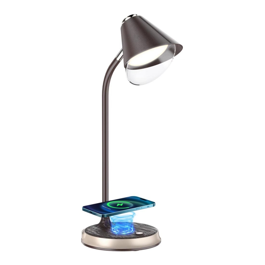 LED Dimbar bordslampa med trådlös laddning FINCH LED/9W/12/230V brun/guld