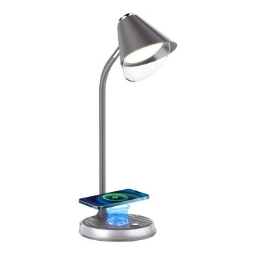 LED Dimbar bordslampa med trådlös laddning FINCH LED/9W/12/230V grå/skinande krom