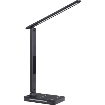 LED Dimbar bordslampa med trådlös laddning QI, display och USB port LED/7W/230V 3000-6000K svart