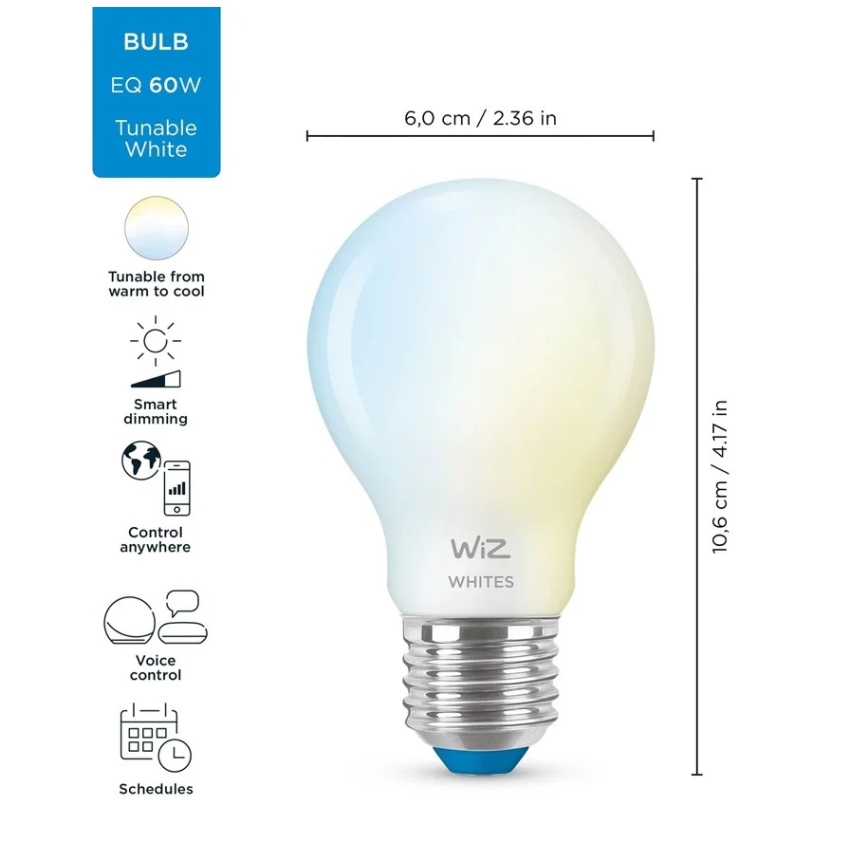 LED Dimbar glödlampa A60 E27/7W/230V 2700-6500K CRI 90 Wi-Fi - WiZ
