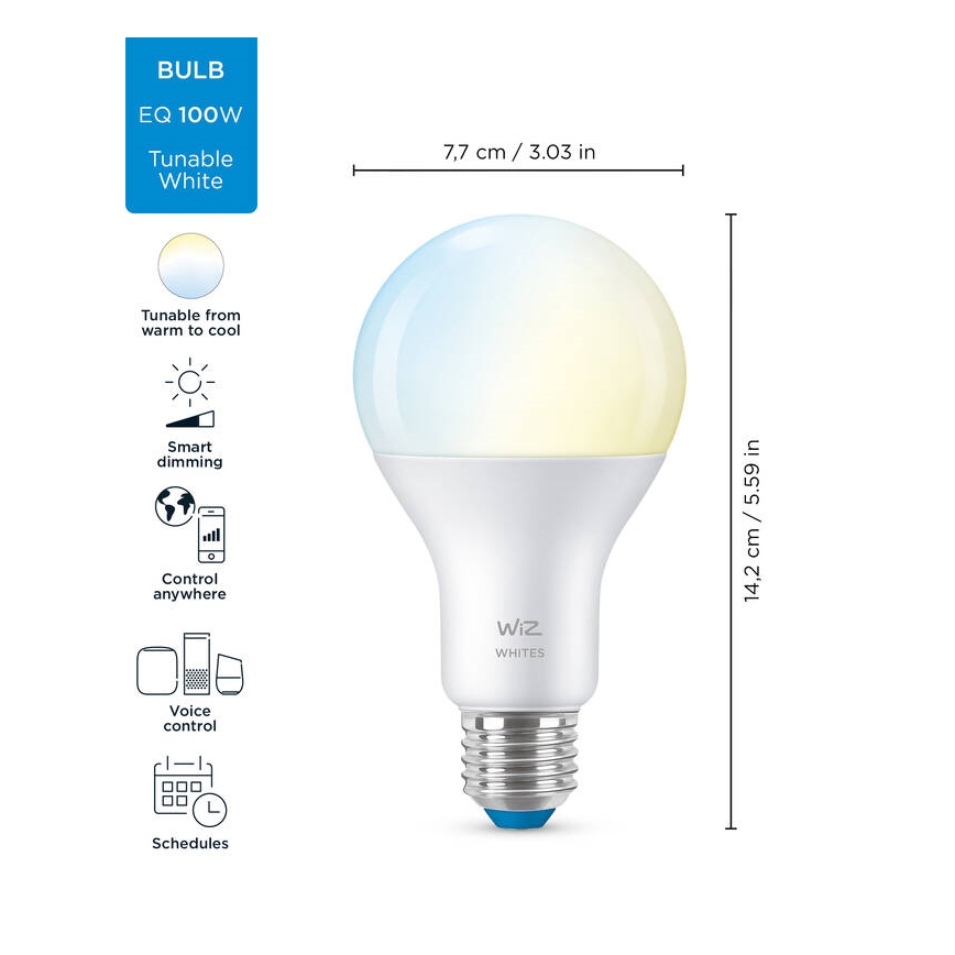 LED Dimbar glödlampa A67 E27/13W/230V 2700-6500K CRI 90 Wi-Fi - WiZ