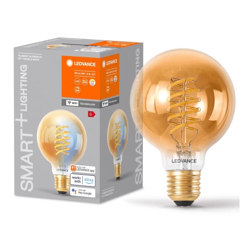 LED Dimbar Glödlampa SMART+ FILAMENT GLOBE G80 E27/8W/230V 2200-5000K Wi-Fi - Ledvance