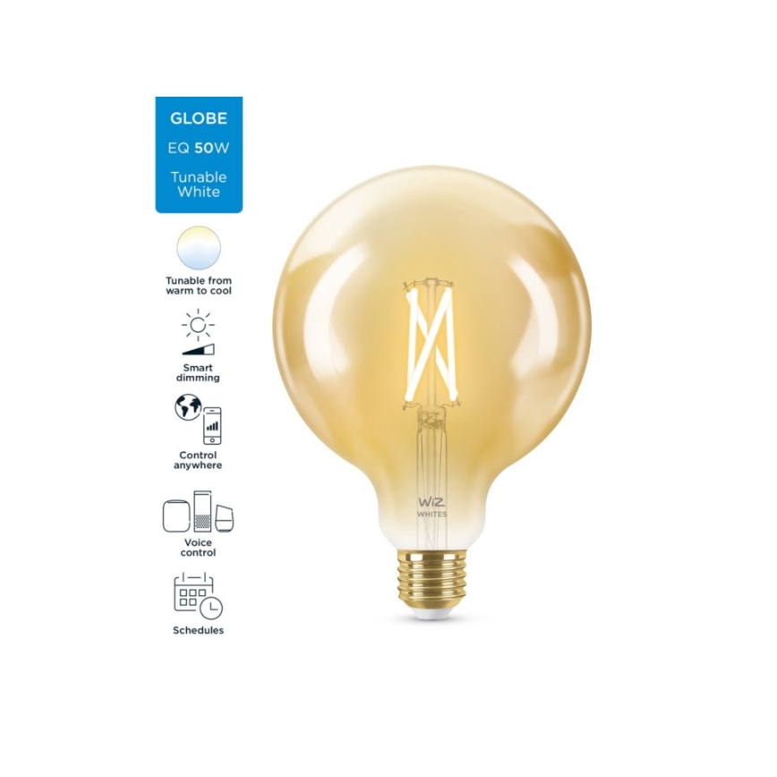 LED Dimbar glödlampa VINTAGE FILAMENT G125 E27/6,7W/230V 2000-5000K CRI 90 Wi-Fi - WiZ