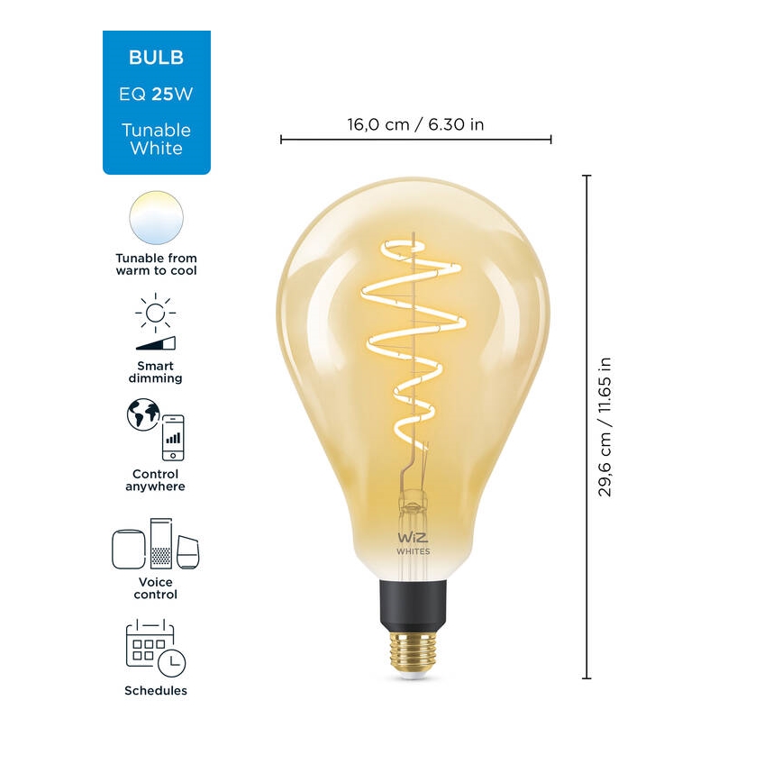 LED Dimbar glödlampa VINTAGE FILAMENT PS160 E27/6,5W/230V 2000-5000K CRI 90 Wi-Fi -WiZ