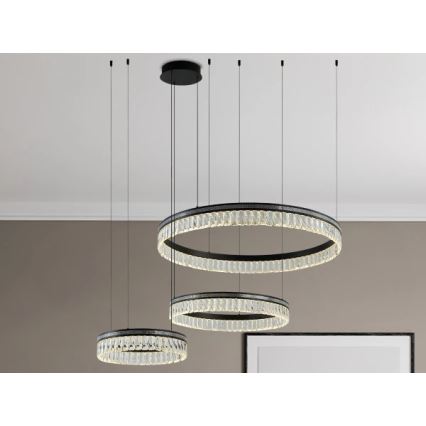 Dimbar LED-kristallkrona på vajer THALIA, 120W/230V, 3000–6000K — med fjärrkontroll