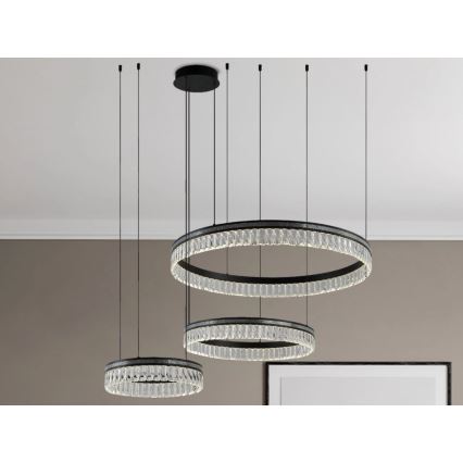Dimbar LED-kristallkrona på vajer THALIA, 120W/230V, 3000–6000K — med fjärrkontroll