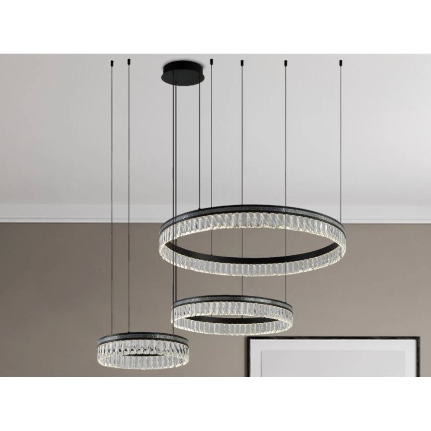 Dimbar LED-kristallkrona på vajer THALIA, 120W/230V, 3000–6000K — med fjärrkontroll