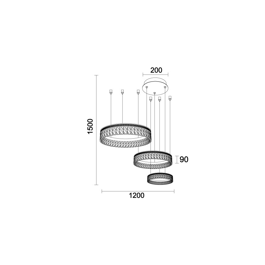 Dimbar LED-kristallkrona på vajer THALIA, 120W/230V, 3000–6000K — med fjärrkontroll