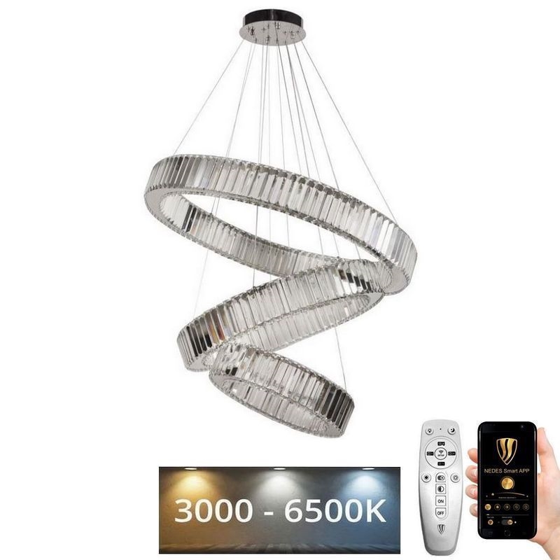 LED Dimbar kristallkronkrona på snöre LED/115W/230V 3000-6500K skinande krom + fjärrkontroll